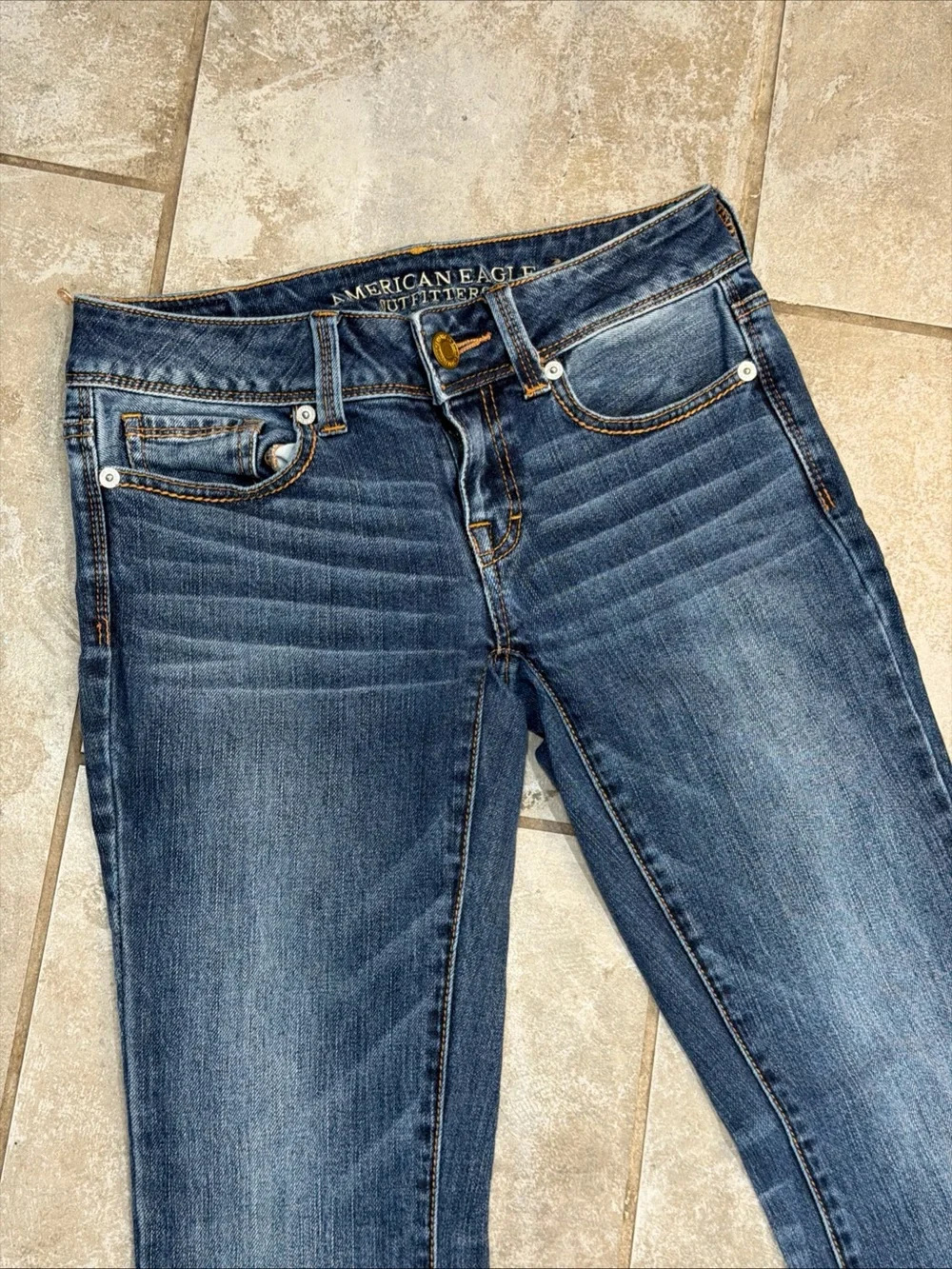 American Eagle Embroidered Kick Boot Dark Blue Jeans Size 00